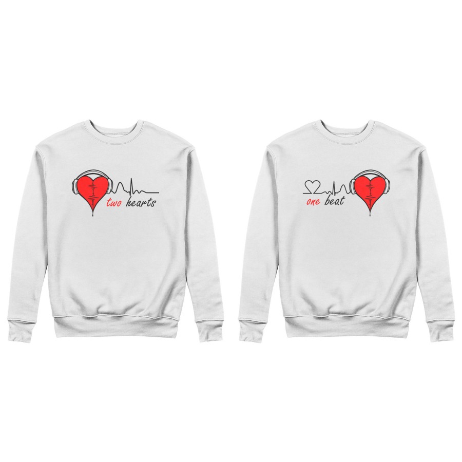 Coppia di felpe personalizzabili con nomi two hearts one beat