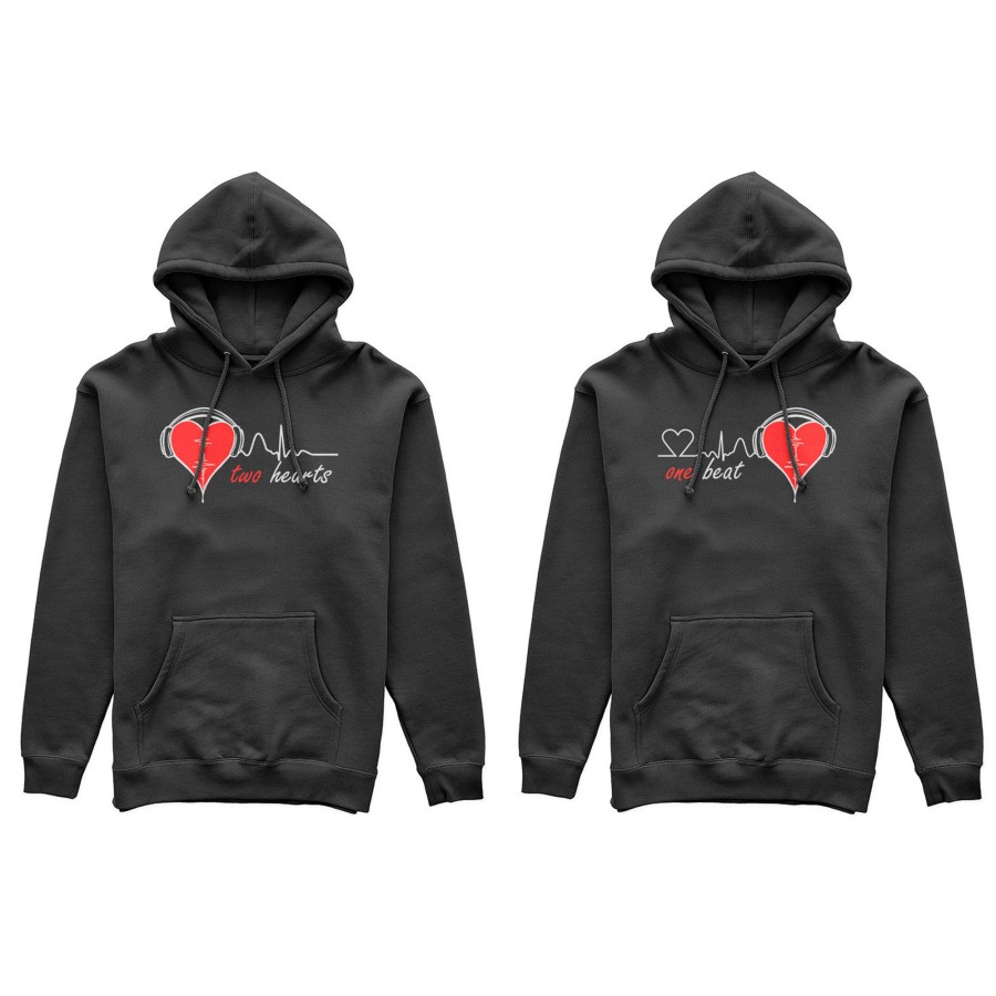Coppia di felpe personalizzabili con nomi two hearts one beat