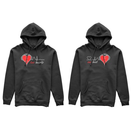 Coppia di felpe personalizzabili con nomi two hearts one beat