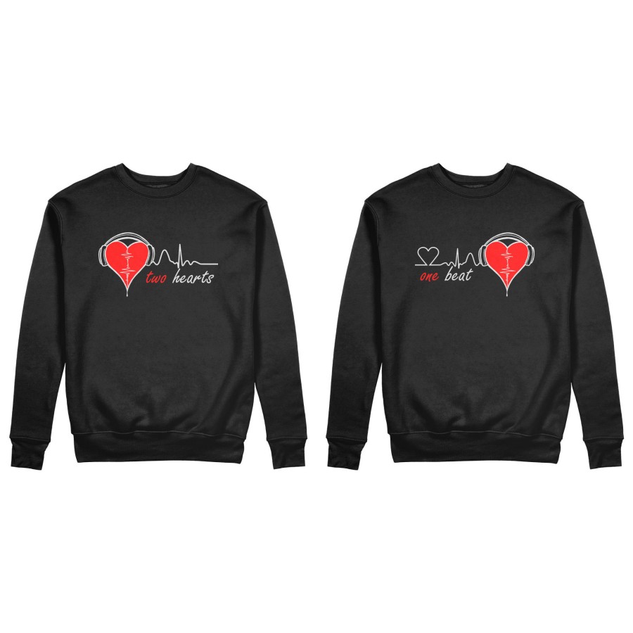 Coppia di felpe personalizzabili con nomi two hearts one beat