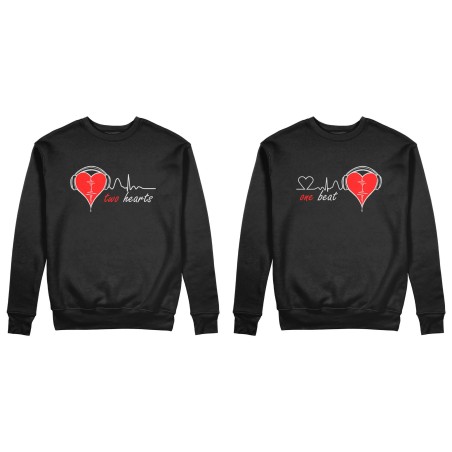 Coppia di felpe personalizzabili con nomi two hearts one beat