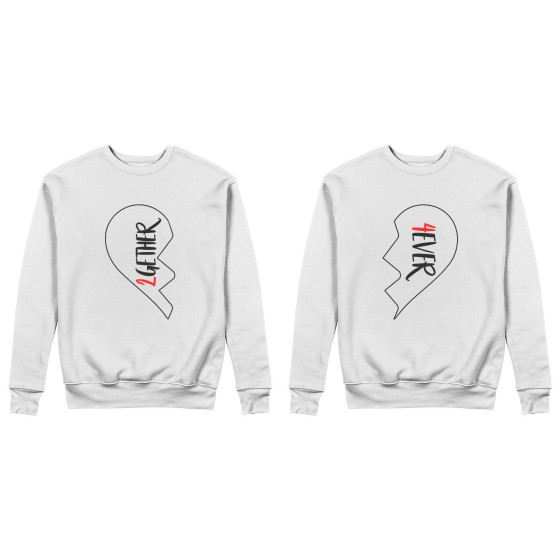 Coppia di felpe personalizzabili con nomi 2gether 4ever mezzo cuore