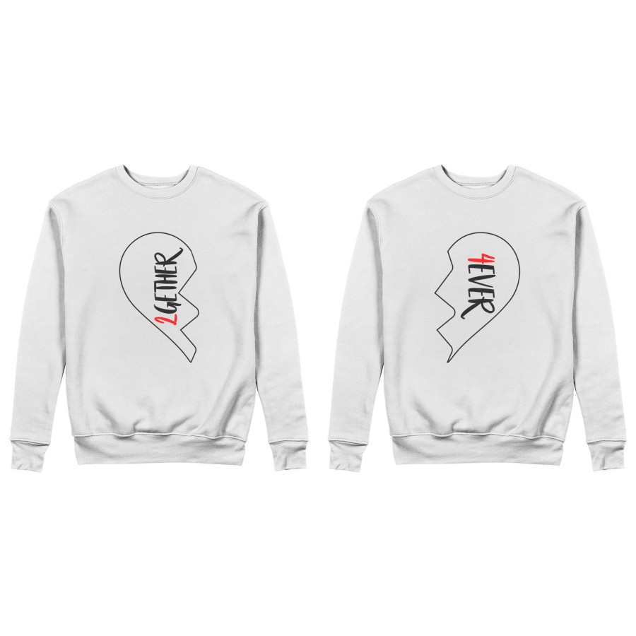 Coppia di felpe personalizzabili con nomi 2gether 4ever mezzo cuore