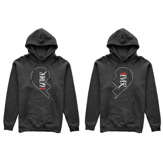 Coppia di felpe personalizzabili con nomi 2gether 4ever mezzo cuore 2
