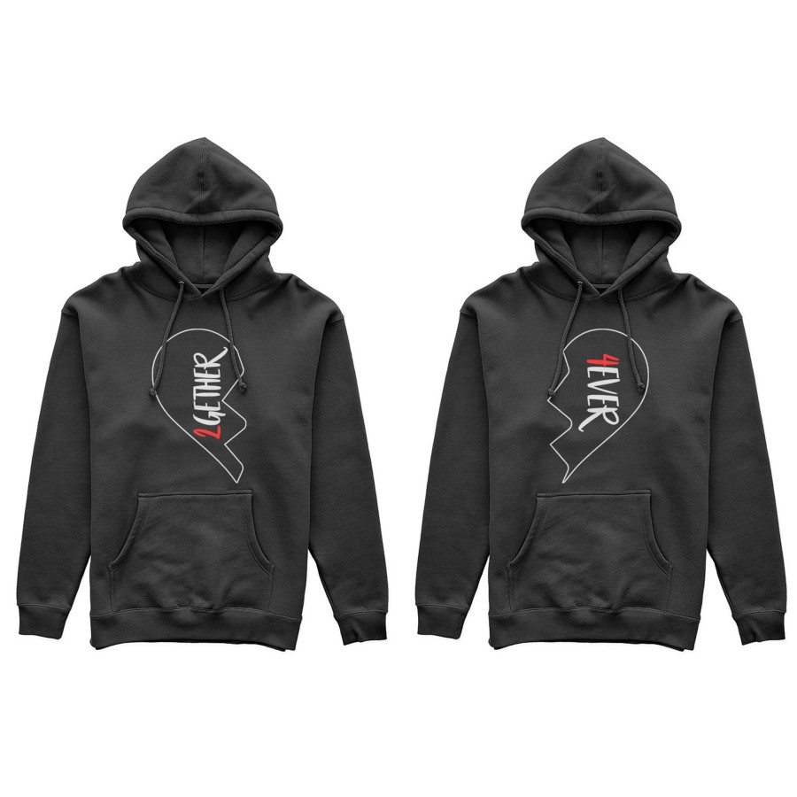 Coppia di felpe personalizzabili con nomi 2gether 4ever mezzo cuore