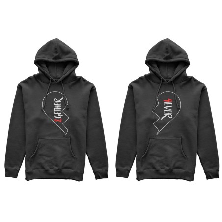 Coppia di felpe personalizzabili con nomi 2gether 4ever mezzo cuore