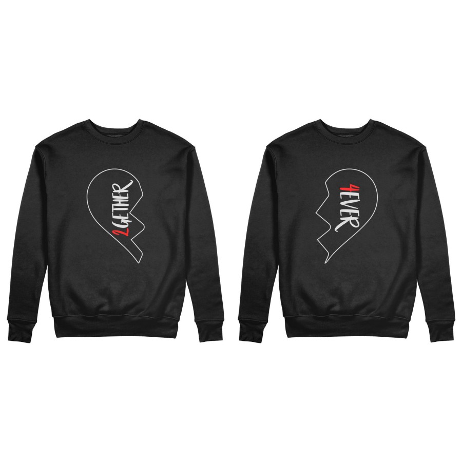 Coppia di felpe personalizzabili con nomi 2gether 4ever mezzo cuore