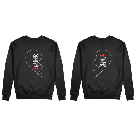 Coppia di felpe personalizzabili con nomi 2gether 4ever mezzo cuore