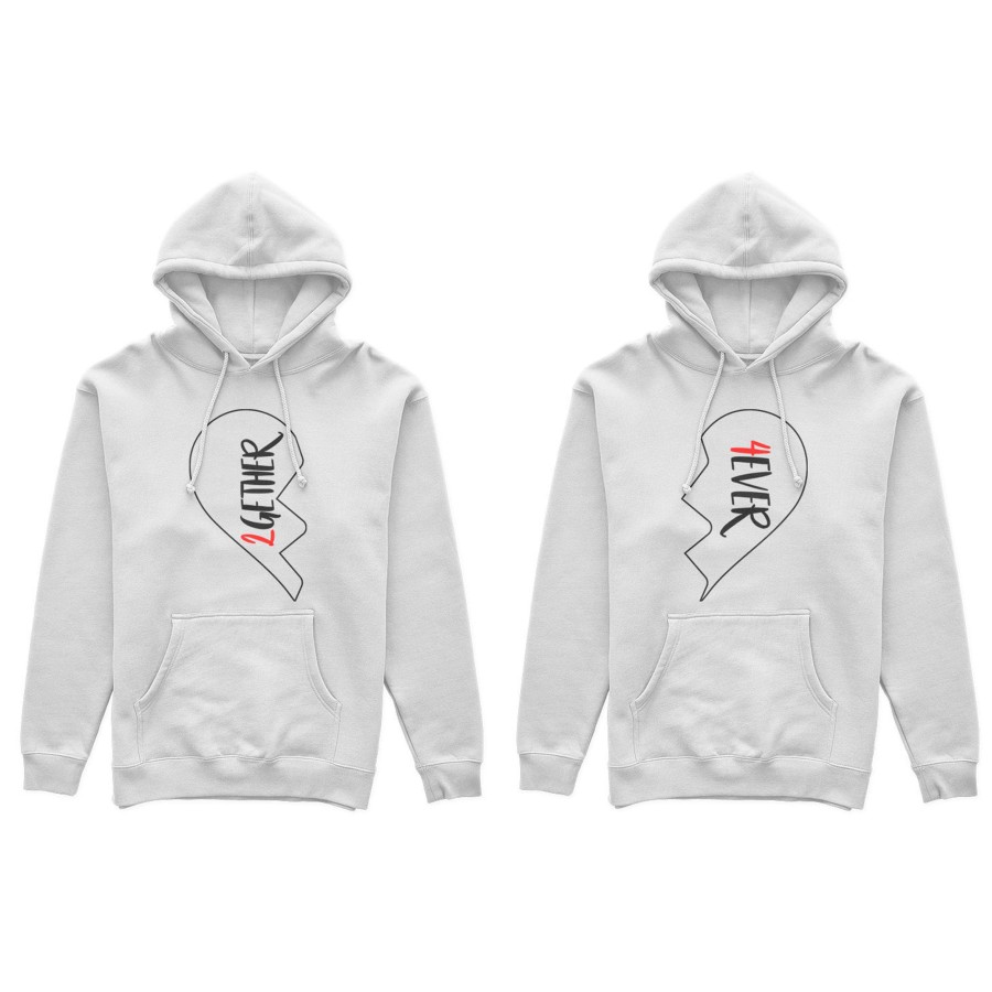 Coppia di felpe personalizzabili con nomi 2gether 4ever mezzo cuore