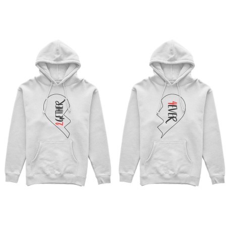 Coppia di felpe personalizzabili con nomi 2gether 4ever mezzo cuore