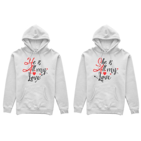 Coppia di felpe personalizzabili con nomi she is all my...