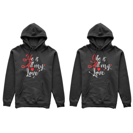 Coppia di felpe personalizzabili con nomi she is all my love he is all my love