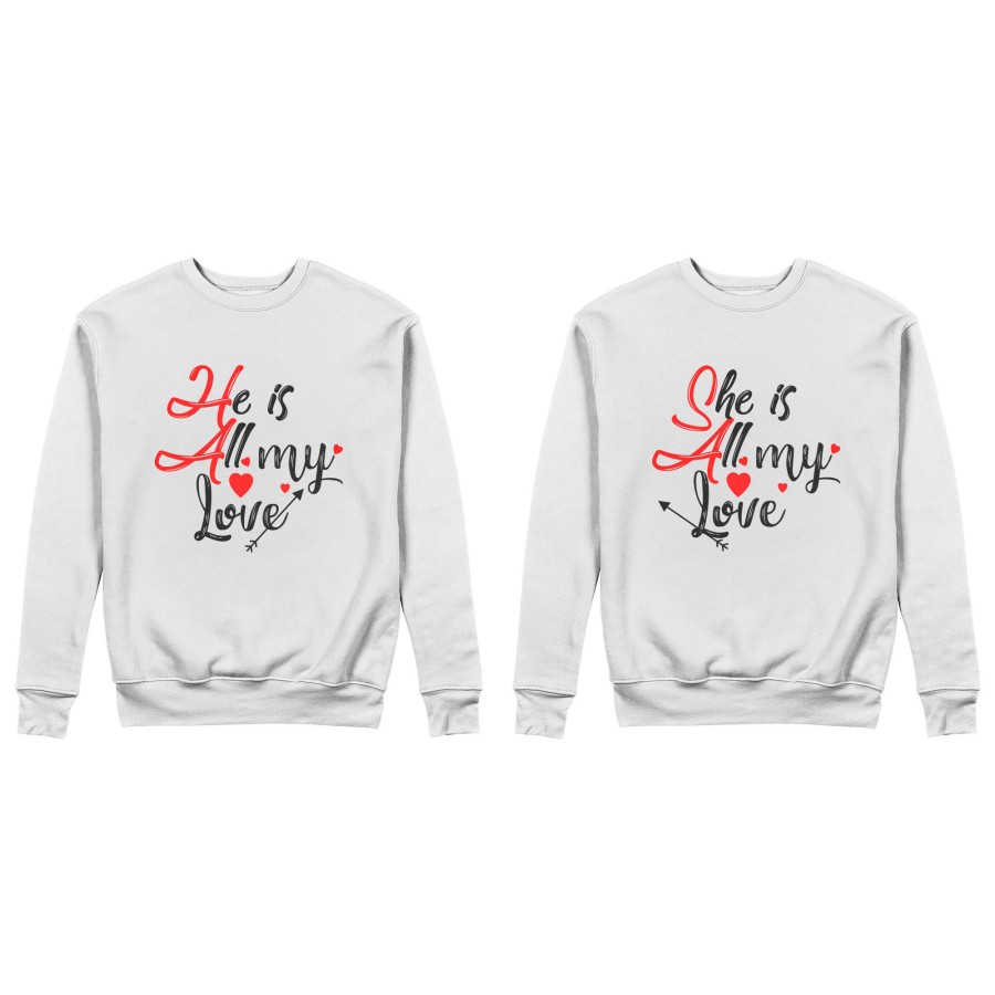 Coppia di felpe personalizzabili con nomi she is all my love he is all my love