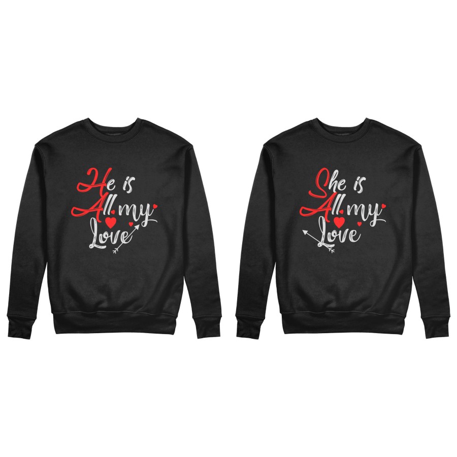 Coppia di felpe personalizzabili con nomi she is all my love he is all my love