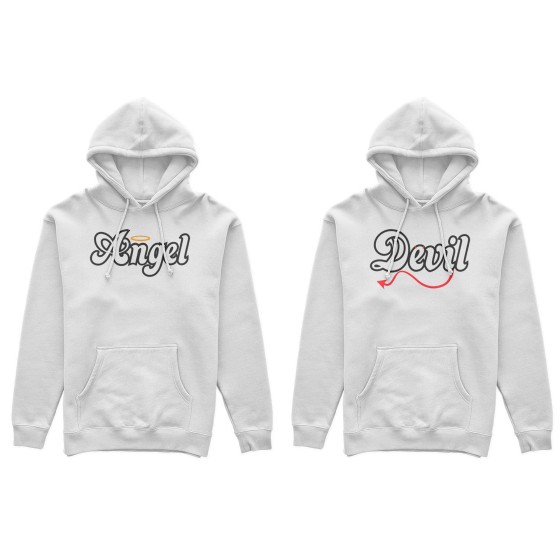 Coppia di felpe personalizzabili con nomi angel e devil