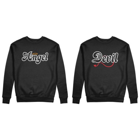 Coppia di felpe personalizzabili con nomi angel e devil
