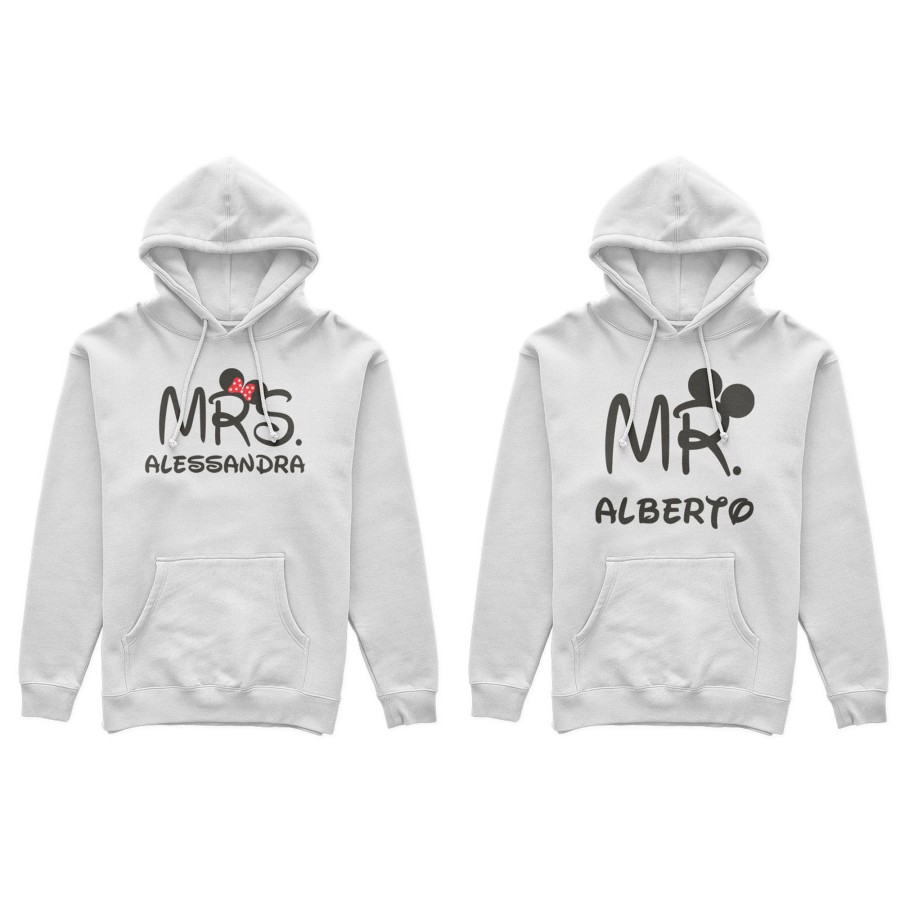Coppia di felpe personalizzabili con nomi mr and mrs con orecchie