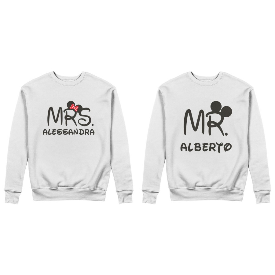 Coppia di felpe personalizzabili con nomi mr and mrs con orecchie