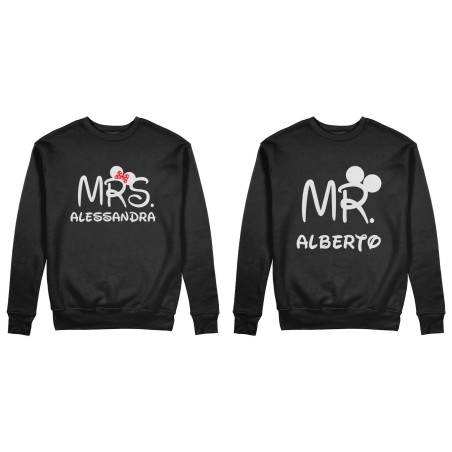Coppia di felpe personalizzabili con nomi mr and mrs con orecchie