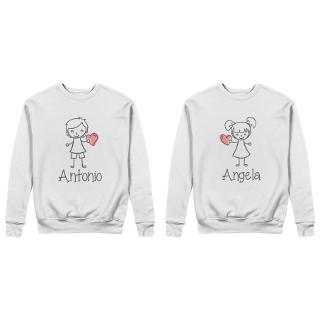 Coppia di felpe personalizzate con nomi omini con cuore
