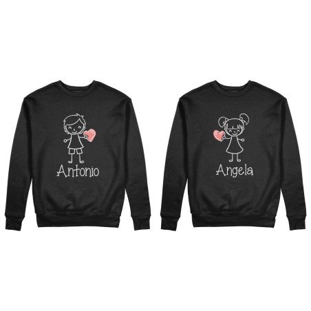 Coppia di felpe personalizzate con nomi omini con cuore