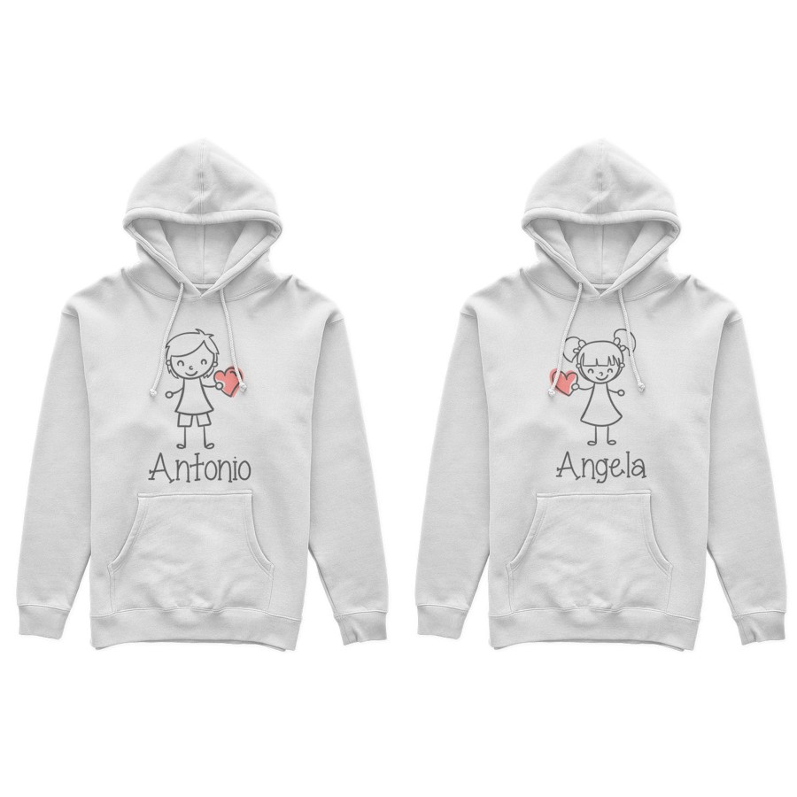 Coppia di felpe personalizzate con nomi omini con cuore