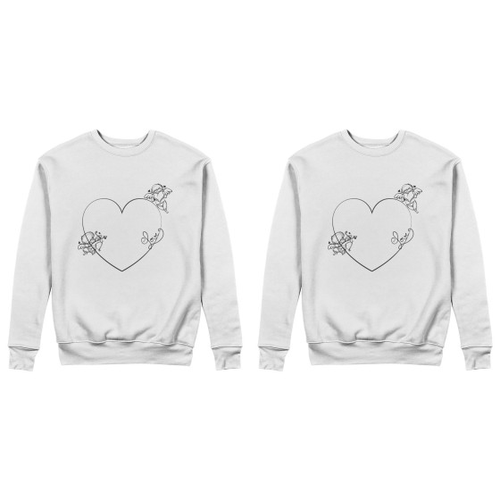 Coppia di felpe personalizzabili con nomi cuore stilizzato con cupido