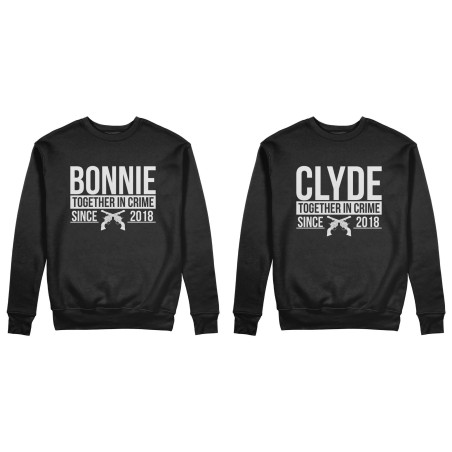Coppia di felpe personalizzate con anno bonnie e clyde...
