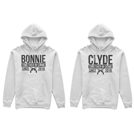 Coppia di felpe personalizzate con anno bonnie e clyde together in crime since