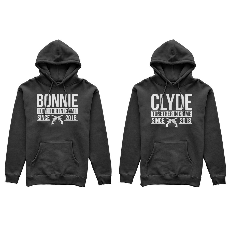 Coppia di felpe personalizzate con anno bonnie e clyde together in crime since