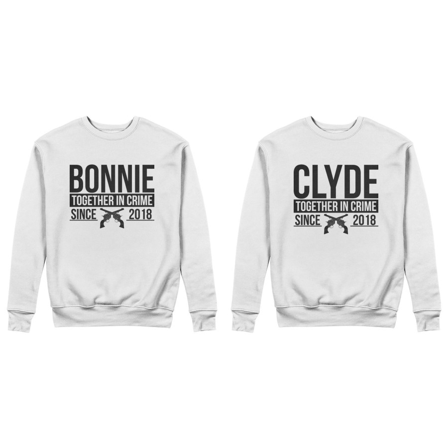 Coppia di felpe personalizzate con anno bonnie e clyde together in crime since