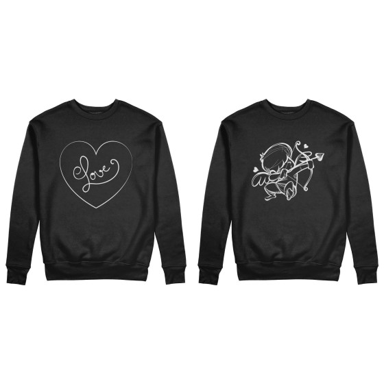 Coppia di felpe personalizzabili con nomi cupido love stilizzato