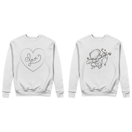 Coppia di felpe personalizzabili con nomi cupido love stilizzato