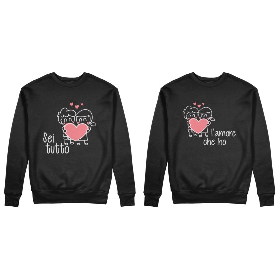 Coppia di felpe personalizzabili con nomi sei tutto l’amore che ho con omini e cuore