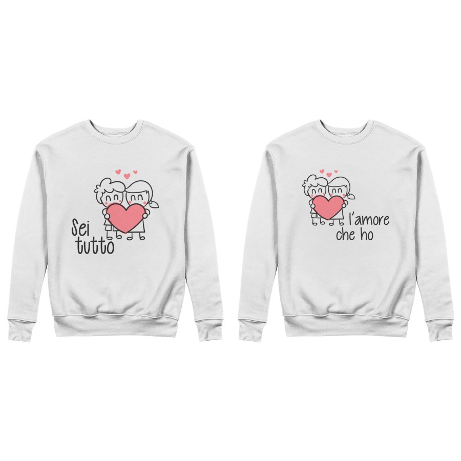 Coppia di felpe personalizzabili con nomi sei tutto l’amore che ho con omini e cuore