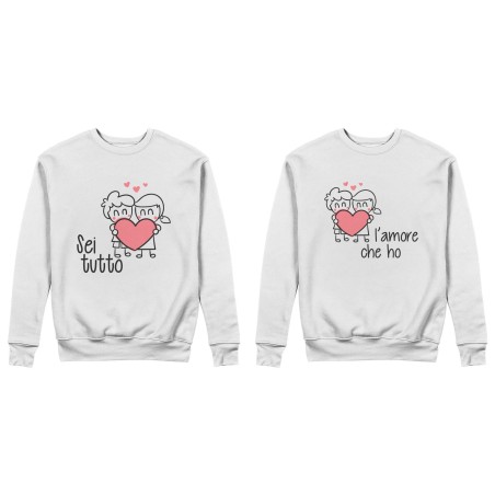 Coppia di felpe personalizzabili con nomi sei tutto l’amore che ho con omini e cuore