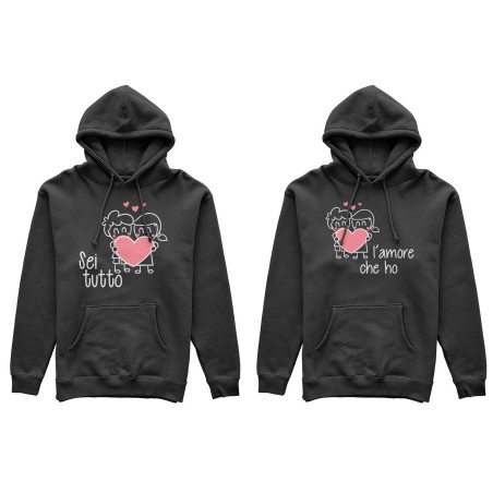 Coppia di felpe personalizzabili con nomi sei tutto l’amore che ho con omini e cuore