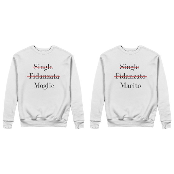 Coppia di felpe personalizzabili con nomi single fidanzato marito single fidanzata moglie