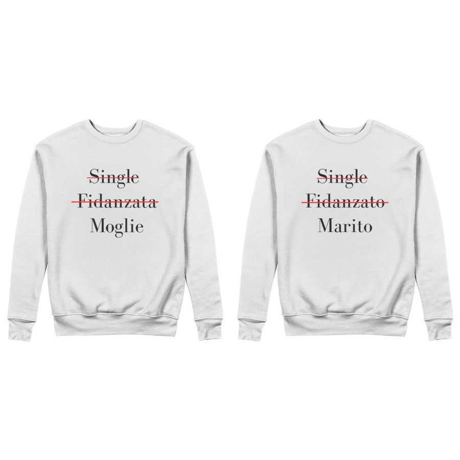 Coppia di felpe personalizzabili con nomi single fidanzato marito single fidanzata moglie