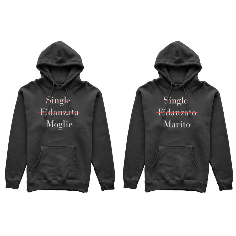 Coppia di felpe personalizzabili con nomi single fidanzato marito single fidanzata moglie