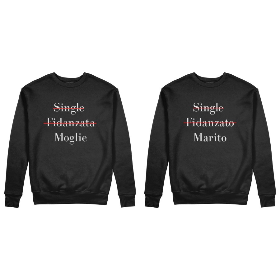 Coppia di felpe personalizzabili con nomi single fidanzato marito single fidanzata moglie