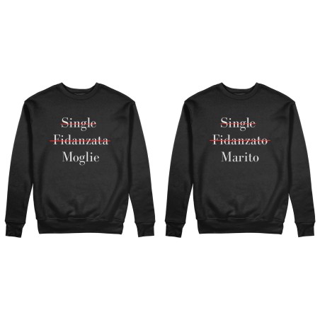 Coppia di felpe personalizzabili con nomi single fidanzato marito single fidanzata moglie