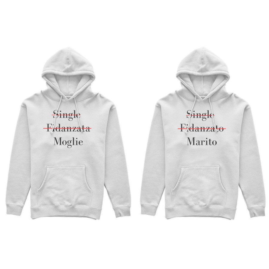Coppia di felpe personalizzabili con nomi single fidanzato marito single fidanzata moglie