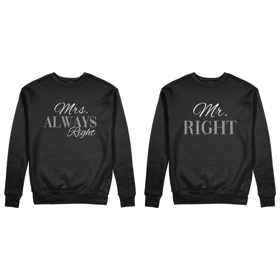 Coppia di felpe personalizzabili con nomi mr right mrs always right
