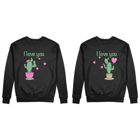 Coppia di felpe personalizzabili con nomi cactus i love you
