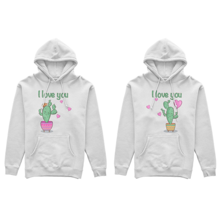 Coppia di felpe personalizzabili con nomi cactus i love you