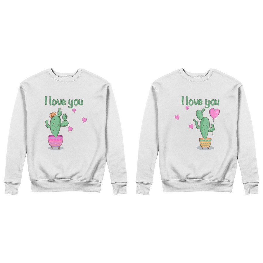 Coppia di felpe personalizzabili con nomi cactus i love you