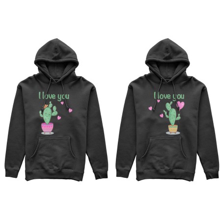 Coppia di felpe personalizzabili con nomi cactus i love you