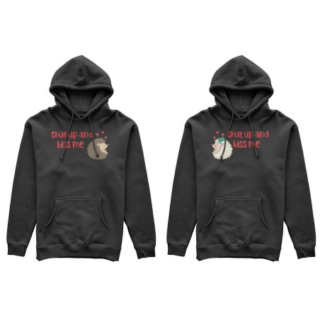 Coppia di felpe personalizzabili con nomi riccio shut up and kiss me