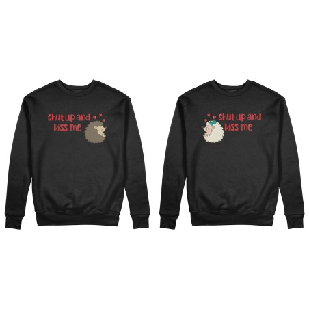 Coppia di felpe personalizzabili con nomi riccio shut up and kiss me